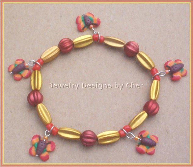 Bright Orange & Yellow Butterfly Stretch Bracelet, One Fun Size!