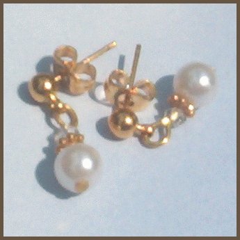 Petite PEARL & CRYSTAL Gold Ball Post Earrings CLASSIC!