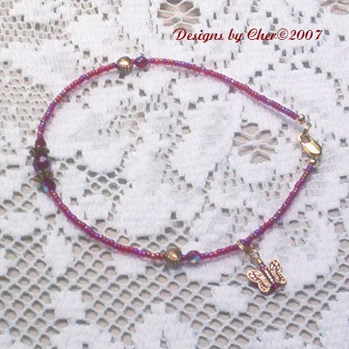 ANTIQUE GOLD GARNET & CRYSTAL BEADED ANKLET