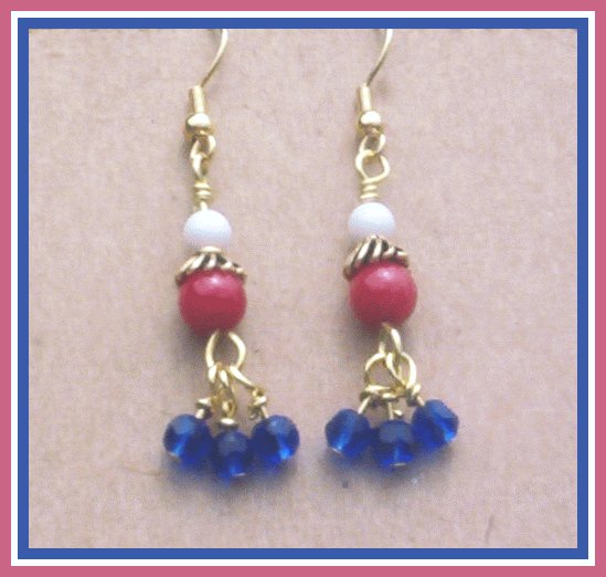 RED WHITE BLUE Dangling Cluster Earrings