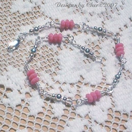PINK FLUTTER ANKLET HandCoiled Sterling Silver