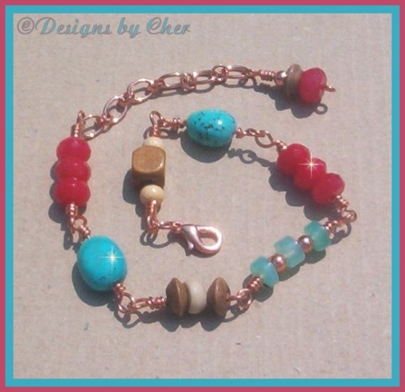 GEMSTONE & WOOD BRACELET HandCoiled Copper