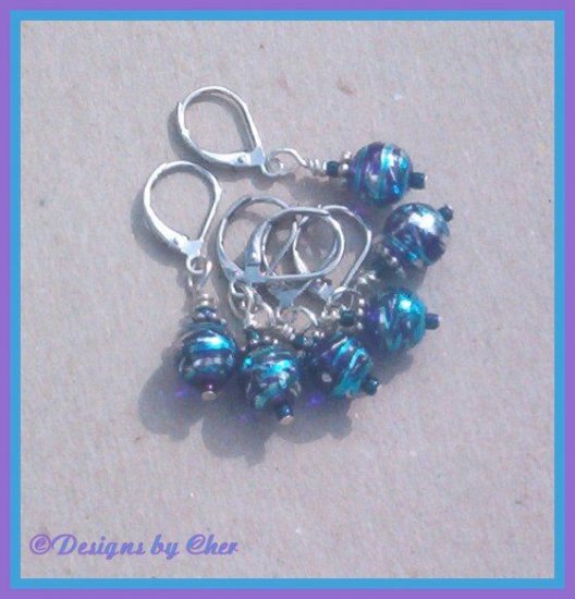 Purple, Blue & Silver STITCH MARKERS - Set of 6 - Handmade