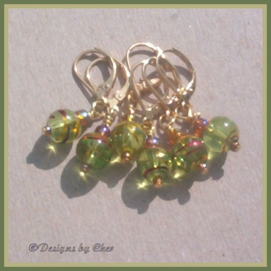 Olivine & Gold STITCH MARKERS, Set of 6 - Handmade