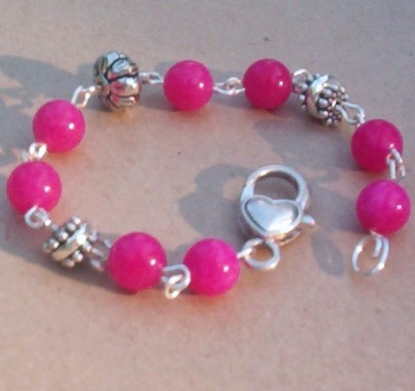Hot Pink Candy Jade Bracelet with Heart Lobster Clasp... Gumballs