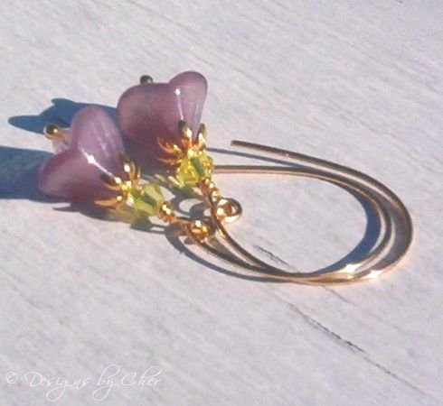 Amethyst Flowers & Swarovski Crystal Gold Earrings