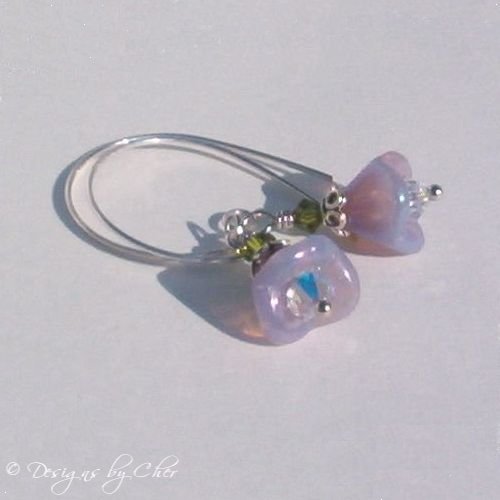 Lilac Luster Flower & Swarovski Crystal Silver Earrings