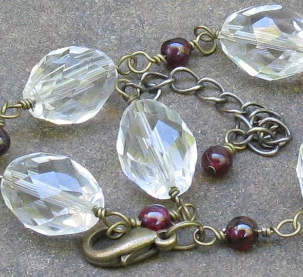 Garnets & Glass... Bold & Dainty Adjustable Bracelet
