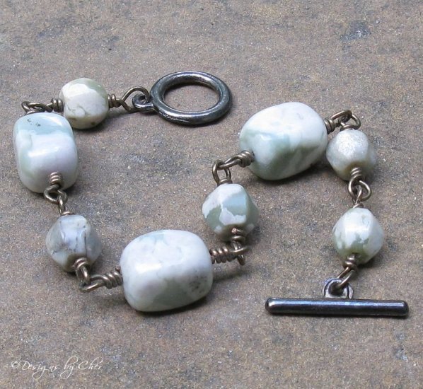 PEACE STONE Handcoiled Gunmetal Toggle Bracelet
