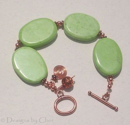 Lime Green Turquoise Gemstone Copper Toggle Bracelet