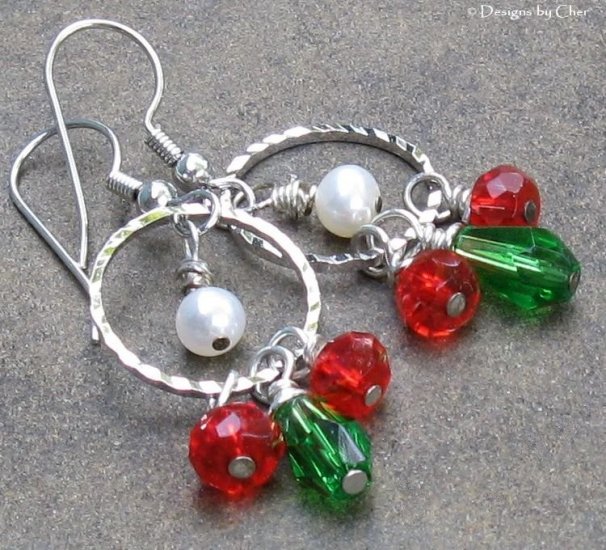 Diamond Cut Silver Hoops, Freshwater Pearl & Glass Earrings, FESTIVE