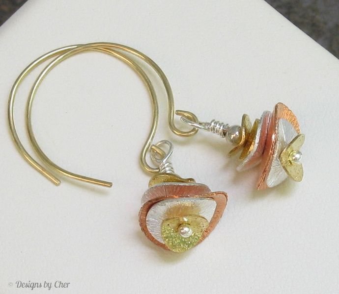 Layered Potato Chip Earrings - Mixed Metals - Handmade Earwires