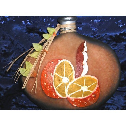 ART GLASS ORANGE CITRUS FRUIT DECORATIVE HAND PAINTED BOTTLE / SMALL CANDLE DECOR ACCENT HOLDER