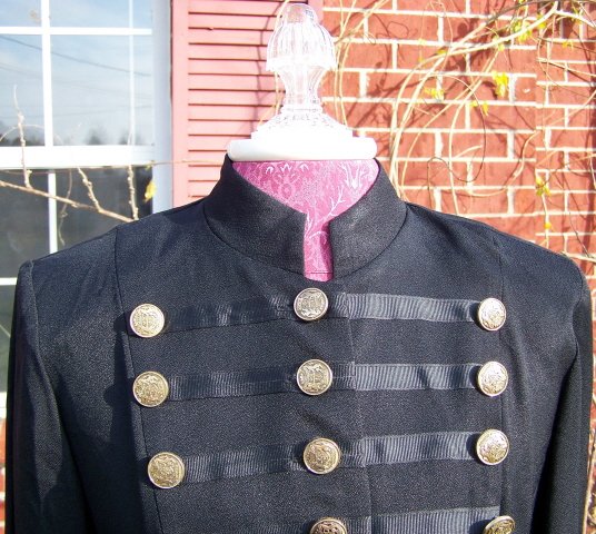 Vintage 80s Military Mod Fitted Coat Style Dress Black Gold S