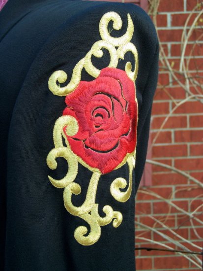 Vintage Cache' Criscione Embroidered Rose Black Blazer Jacket S