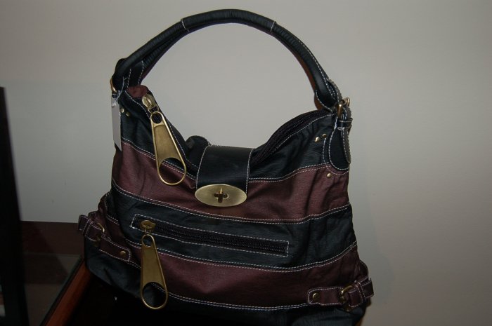 Designer Inspired Striped Twist Lock Large Hobo Bag