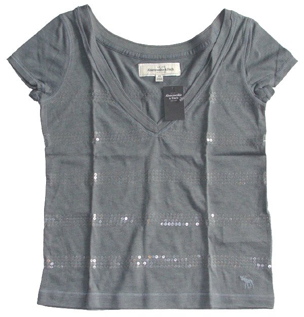Abercrombie And Fitch Womens Marlie Grey Sequin Embellished Tee Shirt Top Xs Nwt