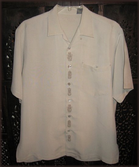 TORI RICHARD Silk Embroidered Tiki-Tiki Hawaiian Shirt M Medium