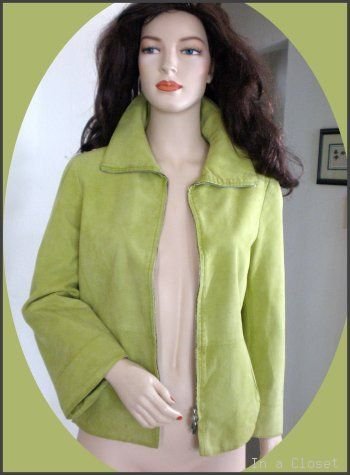 AKRIS 100% GOATSKIN PISTACHE LEATHER JACKET 10