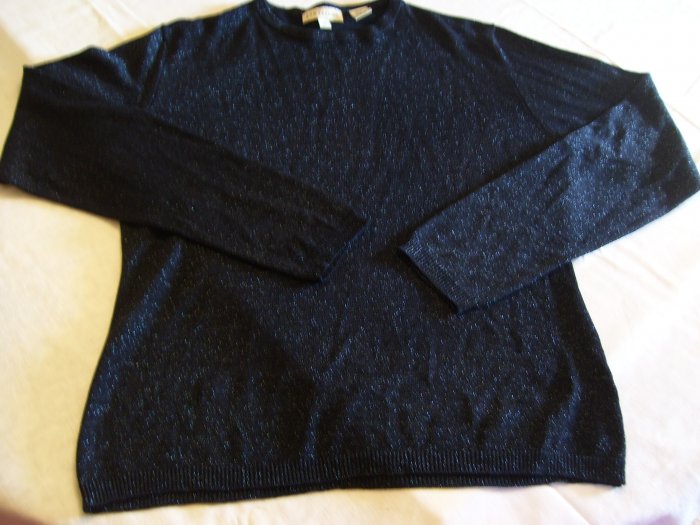 Ann Taylor Black W/ Blue Metallic Thread Top Size M