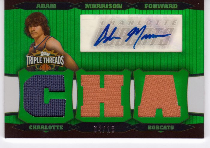2006 2007 Adam Morrison Triple Threads Auto 4/18 2 Color Rookie RC