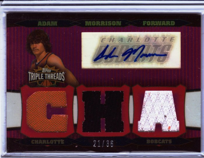 2006 2007 Adam Morrison Triple Threads Auto 21/36 # Red Patches Rookie RC
