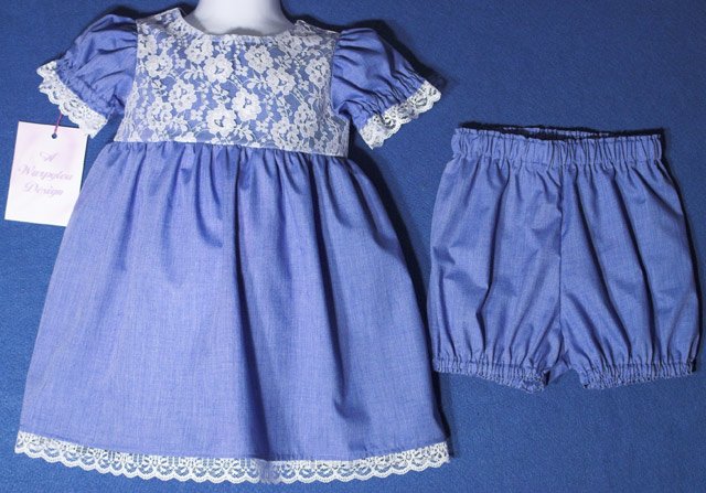 Blue Chambray Dress Set / Diaper Cover, 6-9 Months