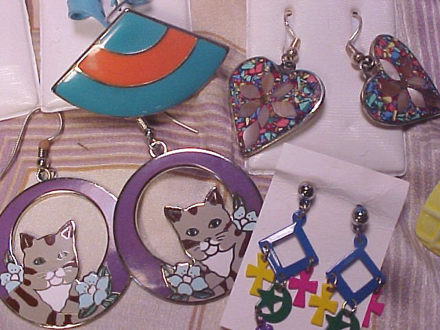 20 Pair Earrings ~ Cats ~ Enamel ~ 1980's +