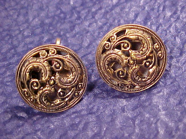 Antique Fleur De Lis & Mirrored Button Earrings ~ 2 Pair