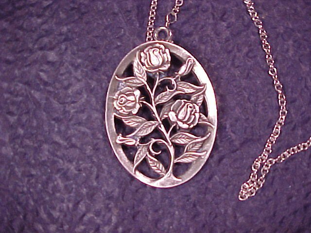Reed & Barton Pewter June Rose Pendant on Sterling Necklace