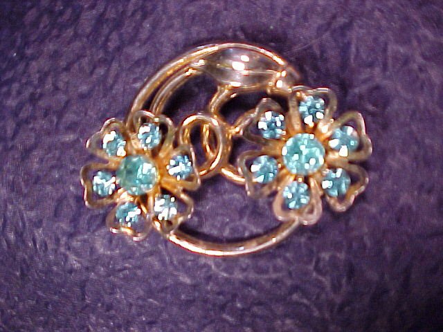 Coro Sparkling Blue Turquoise Rhinestone Pin