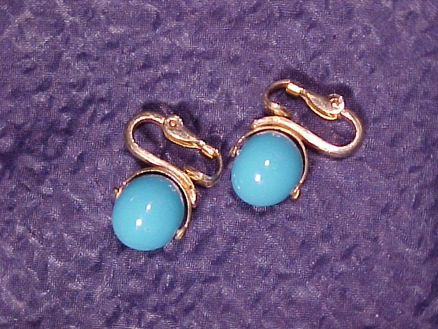 Napier Costume Clip Earrings ~ Robin's Egg Blue Glass