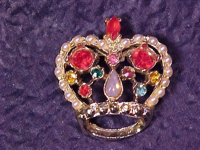Faux Opal & Rhinestone Vtg Crown Pin