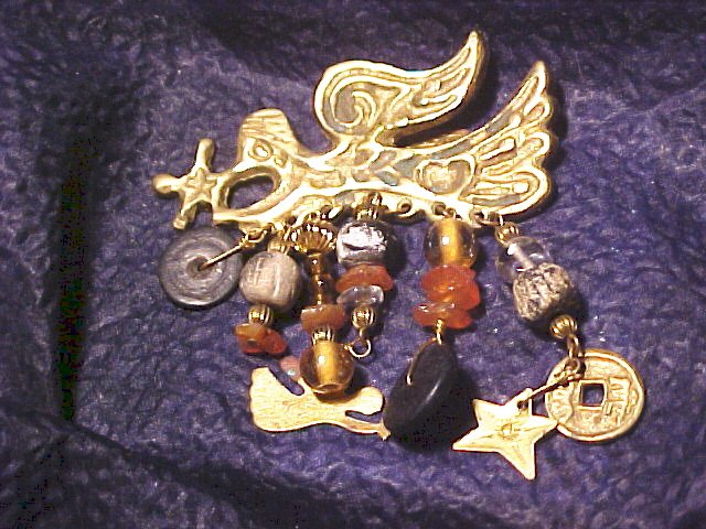 Beaded Antiqued Angel Charm Pin