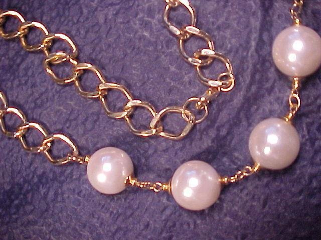 16mm Faux Pearl Link Necklace ~