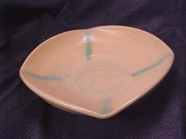 Blue Green & Beige Artist Display Pottery Bowl FREE SHIPPING