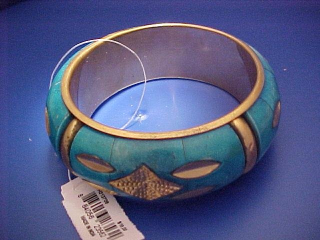 Turquoise Blue and Brass Wide Bangle Bracelet ~ FREE SHIPPING