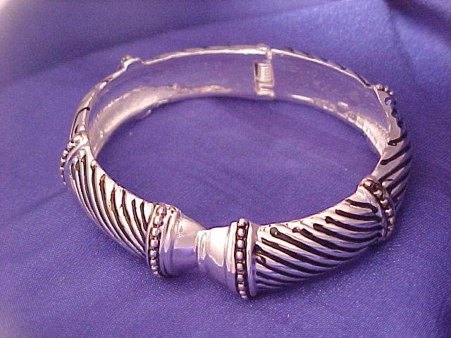 Classic Silver Tone & Black Hinged Bracelet
