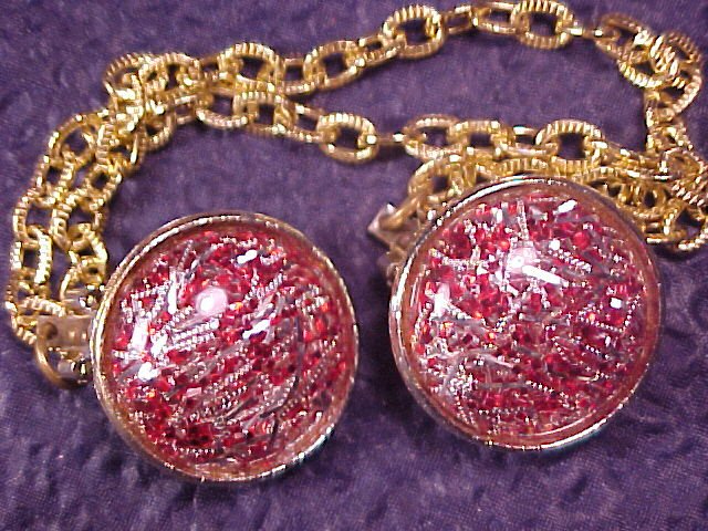 Red & Silver Vintage Mica Confetti Lucite Sweater Guard Clips - FREE SHIP!