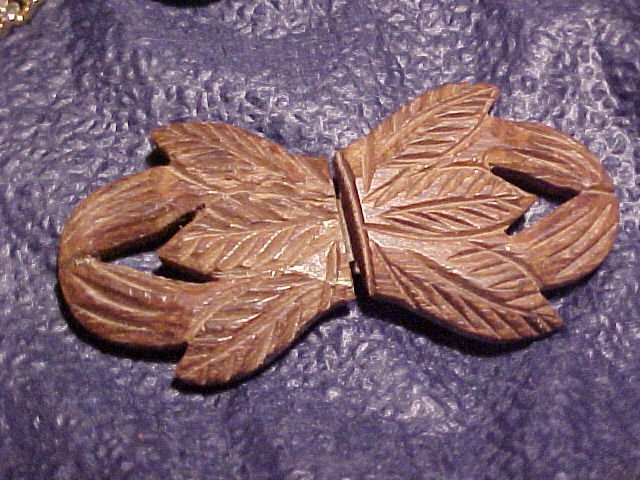 Antique Carved Wood Buckle ~ Leather / Fabric