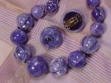 West Germany Blue Crackle Bead Beaded Demi Necklace & Clip Earrings