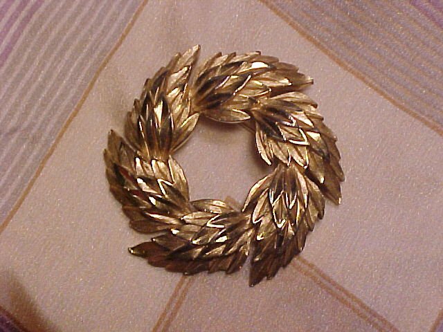 Crown Trifari Laurel Pin Vintage Costume Jewelry