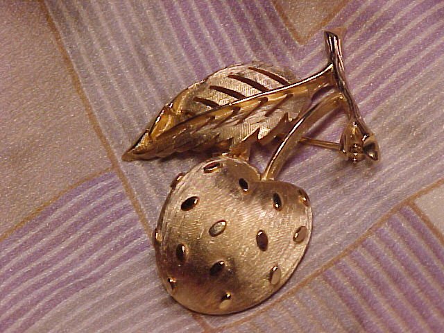 Crown Trifari Cherry Fruit Pin Vtg Costume Jewelry