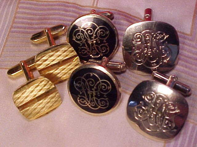 Vtg Costume Jewelry Men's 3 Pair Cuff Links Cufflinks - Free shipping