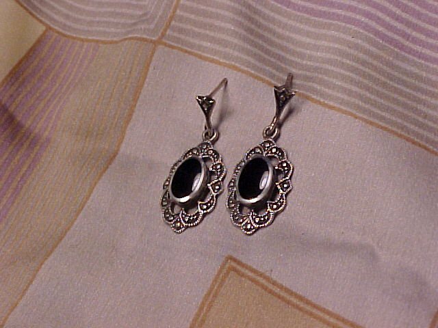 Sterling Silver & Onyx Pierced Earrings