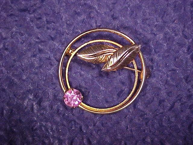 Vintage Costume Jewelry Pink Rhinestone Scarf Ring PIN ~ free shipping