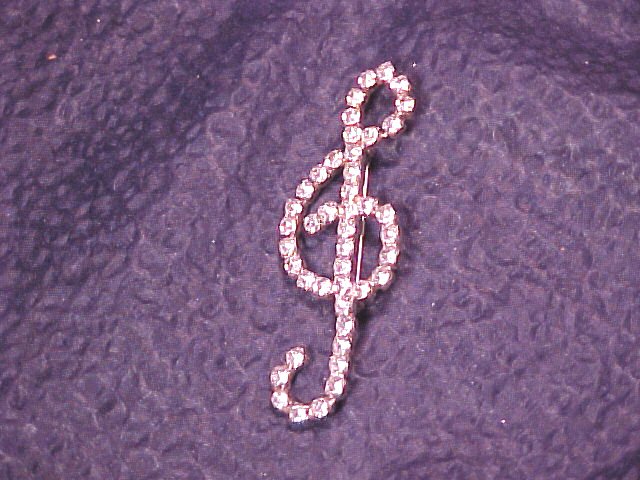 Vintage Rhinestone Covered Musical Note Pin G Clef