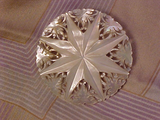Antique Lace Carved Mother of Pearl Star Pin