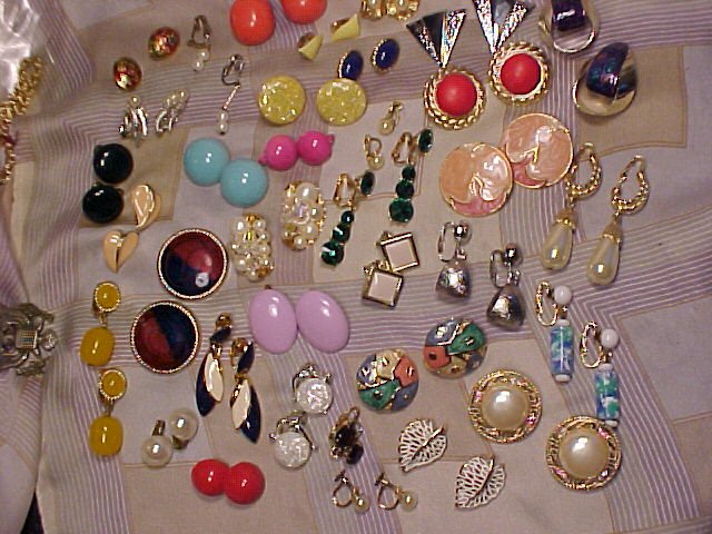 34 Pair Rhinestone Lucite Costume Clip Earring Lot
