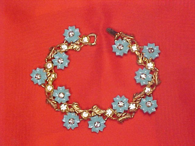 Thermoset & Rhinestone Vtg Flower Bracelet ~ free shipping